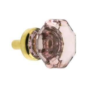 Small Octagonal Amethyst Glass Knob With Brass Base in Unlacquered 