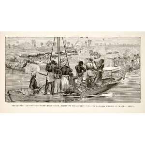  Wood Engraving Stanley Expedition Africa Explorer Fight Rifle Boat 