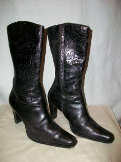 Womens Ladies Antonio Melani Black Leather Western Boots Size 6 1/2M 6 