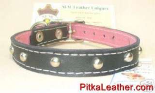 Leather Collar  Black plain, 1/2 XS Toy Dog, Cat  
