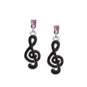  Black Clef Note Light Pink Swarovski Post Charm Earrings 