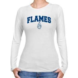  UIC Flames Ladies White Logo Arch Long Sleeve Slim Fit T 
