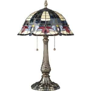   Collection Flowered Tiffany Shade Antique Brass Finish Table Lamp
