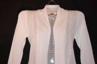 New ~ Belldini ~ White Fine Italian Crochet Knit Cardigan Size M 