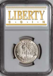 1918 H British West Africa Silver 2 Shillings   NGC MS62  