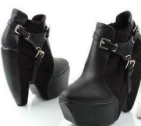 Black Buckle Strap Cuban Platform Heel Ankle Boots US SZ  