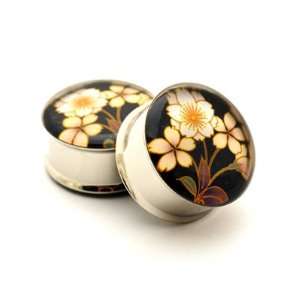 Japanese Flower Picture Plugs Style 4   1/2 Inch   12mm   Sold As a 