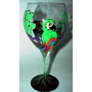  Hand Painted Wine Glass By Joi Stick   Tropical Forest, 16 