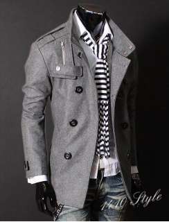 Mens Double Breasted slim Wool Half Trench Coat 2color  