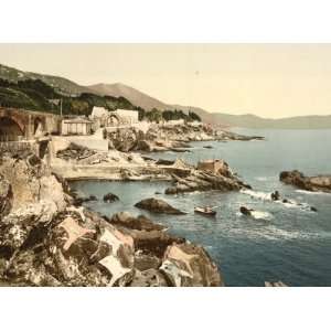 The coast, Nervi, Genoa, Italy 1890s photochrom. Photochrom (also 