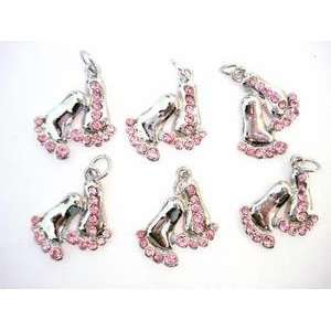  10pc Baby Foot Pink Crystal Rhinestone Silver Charm (K94 