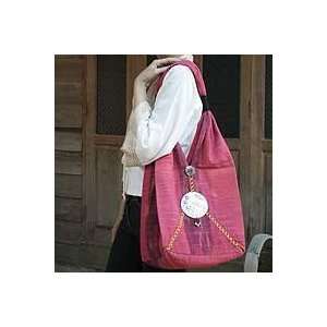  NOVICA Cotton shoulder bag, Hot Pink Thai