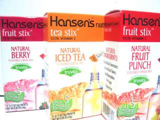 Hansens On the Go Drink Mix w/Truvia 3 Flavor Choice  