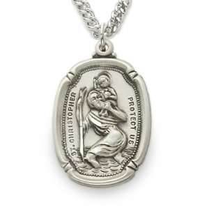 Sterling Silver Shield Engraved St Christopher Medal Catholic Jewelry 