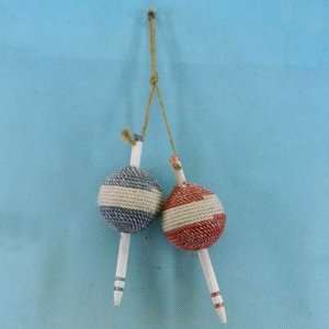  Wooden Blue and Red Nautical Bobbers 12   Set of 2   Wooden Floats 