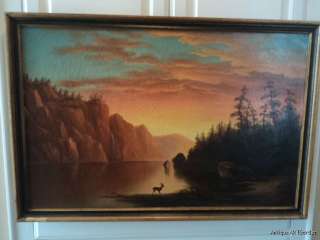 ANTIQUE 19C Large HUDSON RIVER School Original Oil Painting Signed 