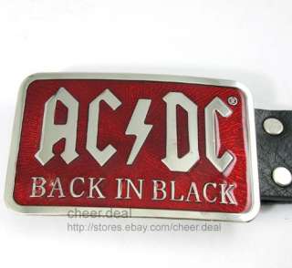 Red AC&DC Back in Black Mens Metal Buckle & Belt Free  