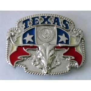  THE State of Texas Stars Bull Head Western Belt Buckle 