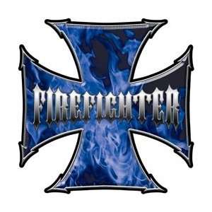  4 Inferno Blue Maltese Cross Firefighter Decal REFLECTIVE 