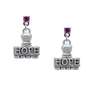  HOPE Stamp Hot Pink Swarovski Post Charm Earrings 