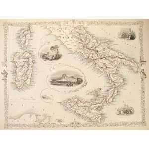  Southern Italy Map. Mapmaker Tallis Published 1851 