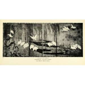  1935 Print Willows Herons Kano Bird Ross Animal Wildlife 