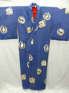 Antique Subdued Blue Kimono w/Kinsai, Rabbit J839  