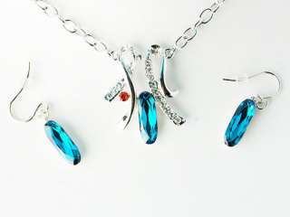 Swarovski Indicolite Crystal Ribbon Fashion Jewelry Necklace Pendant 