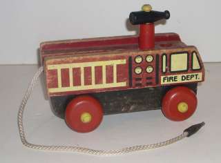 Vintage Wooden Fire Truck Pull Toy  