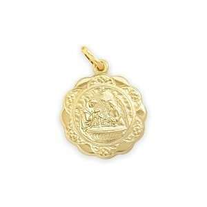  14 Karat Gold Inscribed Religious Baptismal Medal 