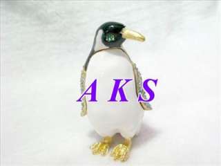 Charm Penguin Crystal Enamel Jewelry Trinket Box AA79  