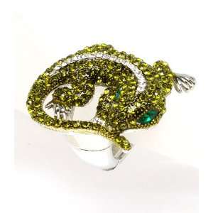  Reptile Green Gecko Lizard Cocktail Ring with Crystal 
