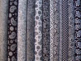 12 Black & White Fat Quarter Fabrics ~ Assort. Mfgs.  
