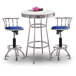   Table & 2 Chrome Adjustable 24 29 Glitter Blue Vinyl Seat Barstools