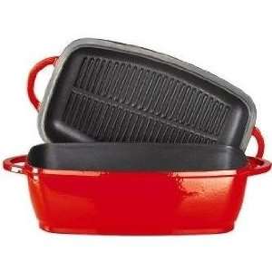   Roaster with Special Grill Pan Lid, Black Interior, Red Exterior