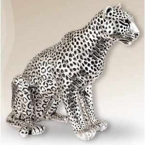  Leopard Sitting Silver Plated Sculpture