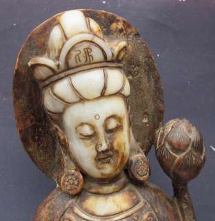 20 Old Chinese Kun Lun Jade Carved Stand Kwan Yin Statue  