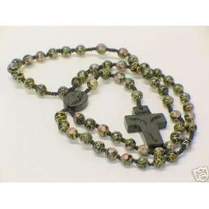    12 Cloisonne Beads and Jade/medal Rosary (Black) 