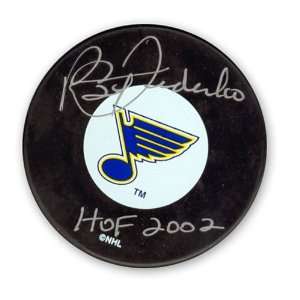  Bernie Federko Autographed St. Louis Blues Puck with HOF 