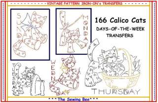 166 Calico Cats embroidery transfer pattern IRON ON  