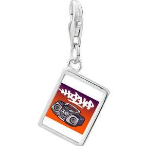   Silver Gold Plated Music Hip Hop Recorder Photo Rectangle Frame Charm