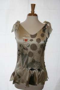 Stella McCartney Grey,Blk,Ivory,Peach   Multi Color Silk Tie Shoulder 