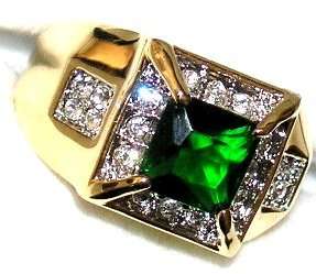 Mens 4.5c Emerald & White Topaz Ring May Birthstone  
