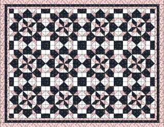 Pink/Black Floral Carpenters Star Quilt Top Block Precut Kit 56x72 