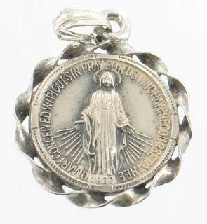 ANTIQUE STERLING SILVER MIRACULOUS MEDAL ROUND PENDANT PRETTY  