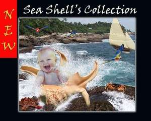 SEA SHELL Digital Backgrounds Children Templates baby fairytale Frame 