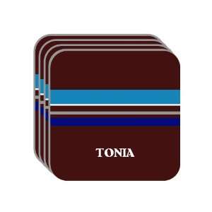 Personal Name Gift   TONIA Set of 4 Mini Mousepad Coasters (blue 