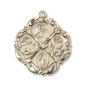  Gold Filled 5 Way Medal Pendant Charm with 24 Gold Chain 