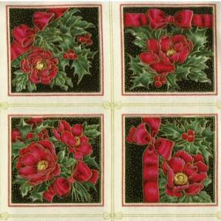 Joy of Christmas Flower and Bow Label Metallic Red (55 4 Blocks 