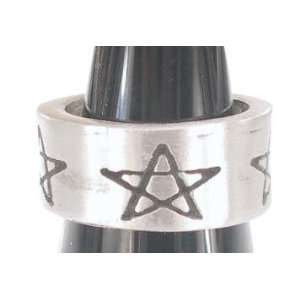  Stars Pentagram Print Pattern Symbol Pewter Ring, Size 7 